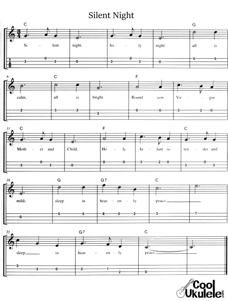 silent night ukulele chords and tabs