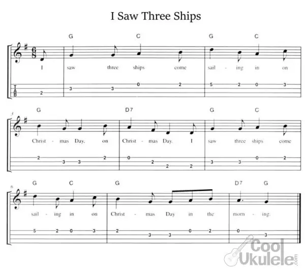 i saw three ships ukulele chords and tabs